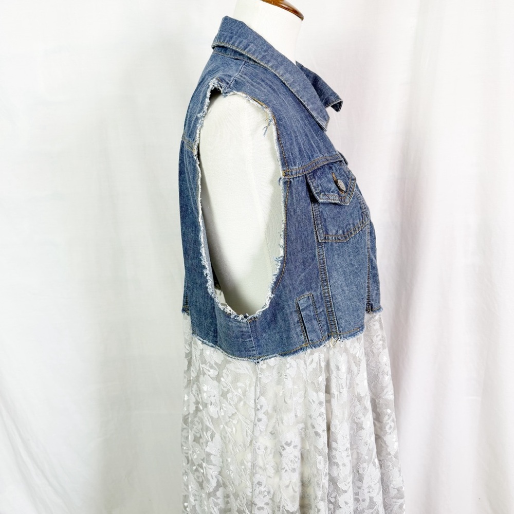 Origami Denim Top with Grey Lace Duster Vest M/L NEW NWT - Picture 4 of 8